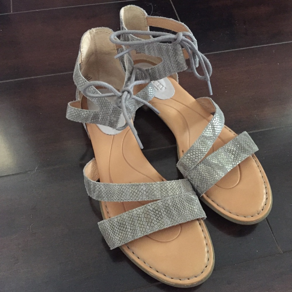 Born Grey Gray Casma Snakeskin Print Lace Up Leather Sandals